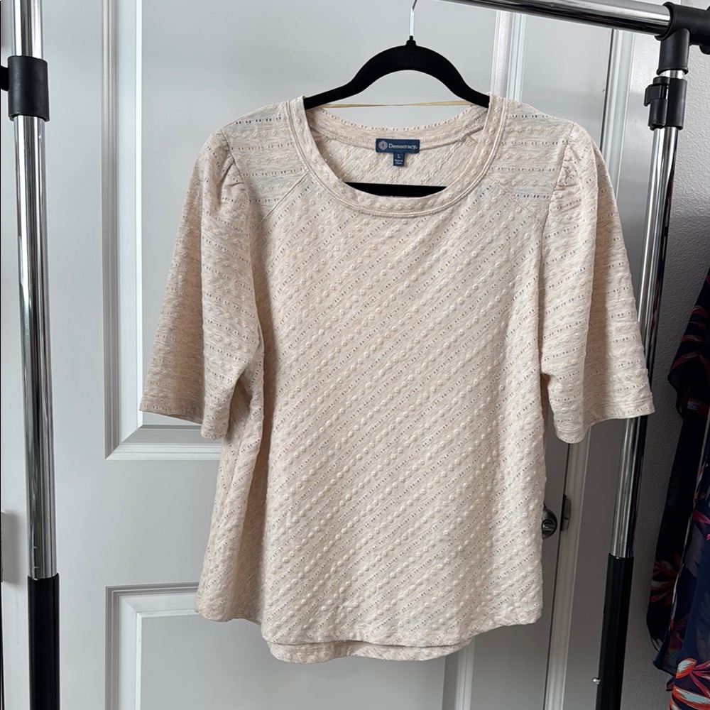 Cream Textured Short Sleeve Top